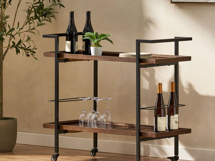 Modern Industrial Bar Cart With Shelving And Casters