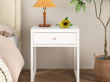 Nightstand With Drawer, Minimalist Bedside Table, Compact End Table For Bedroom - White
