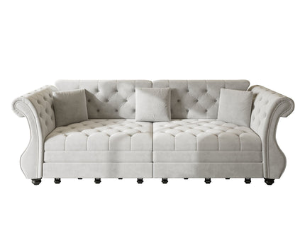 Oversized Chesterfield Pull Out Sofa Bed, Roll Arm Couch With Flower Tufting For Living Room