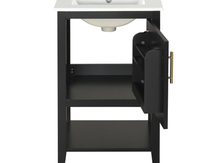 Modern Bathroom Vanity With Sink, Soft-Closing Door And Open Shelf