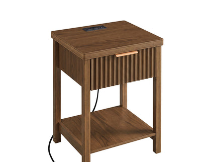 Nightstand, Bedside Table With Built In Charging Station (Set of 2) - Walnut