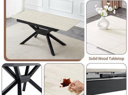 Rectangular Extendable Dining Table With Geometric X Frame, Kitchen Table For Dining Room - Beige