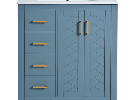 Ceramic Sink Combo, Freestanding Vanity Set With 3 Drawers & Soft Closing Doors