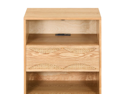 Nightstand With USB Ports & Outlet Hole, End Table With Drawer