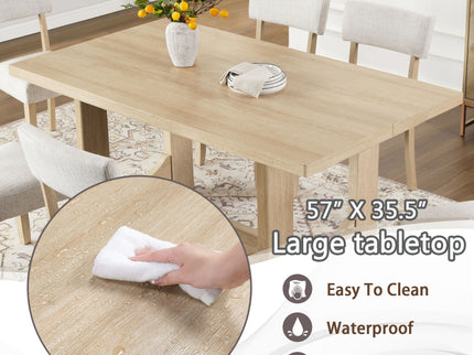 7 Piece Dining Table Set For 6, Rectangular Table With 6 Upholstered Chairs, Sturdy U - Shaped Base For Dining Room - Light Oak