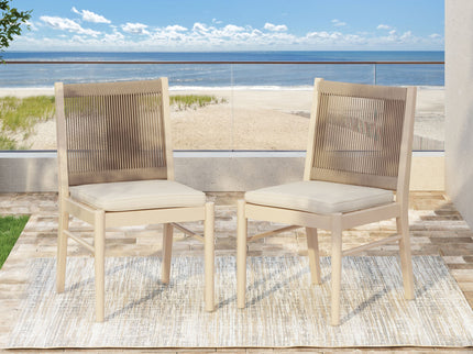 Cordoba - Dining Chair (Set of 2) With Acacia Wood Frame And Water Repellent Fabric - Beige / Yellow