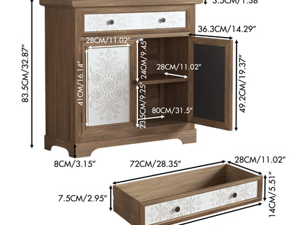 Accent Cabinet With Carved Floral Panels, Sideboard With Drawer And Double Doors - Antique Brown / White