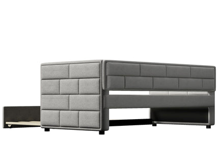 Upholstered Twin Size Daybed With Trundle, Padded Back And Sides - Gray