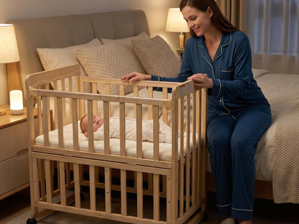 Portable Bedside Bassinet With 3 Adjustable Heights, Mini Crib For Newborns - Natural Wood