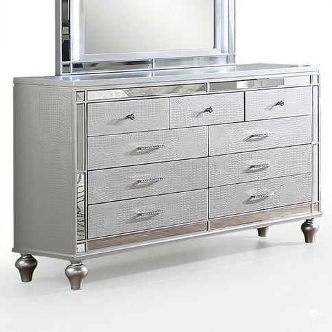 1 Piece Dresser With Snake Skin Bedroom Furniture - Silver