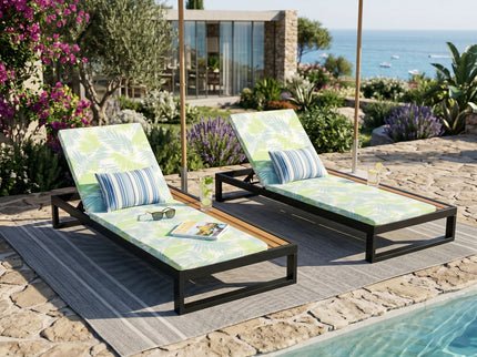 Chaise Lounge Set, 5 Position Adjustable, Flat Side Surface Storage