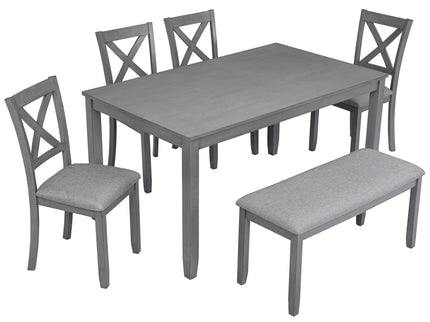 6 Pieces Kitchen Dining Set, Rectangular Wooden Dining Table With 4 Chairs And A Bench