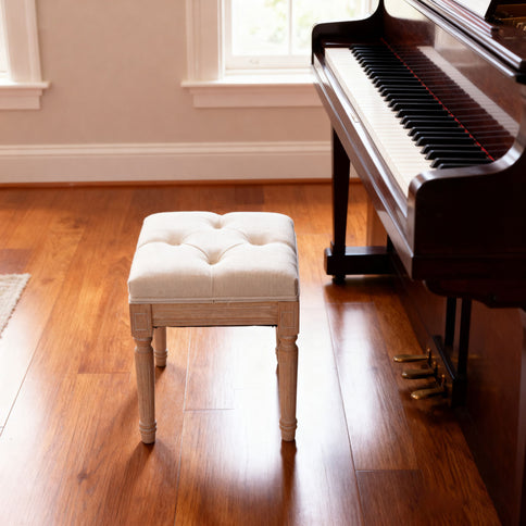 Small Padded Square Ottoman Bench For Living Room - Beige