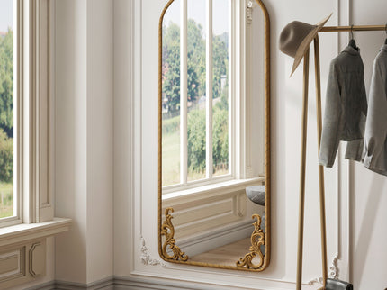 Full Body Arched Mirror With Vintage Carved Applique