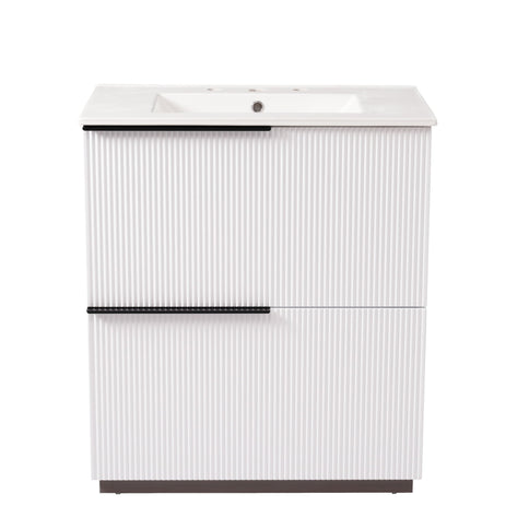 Fluted Bathroom Vanity With Ceramic Sink, Soft Close Slides