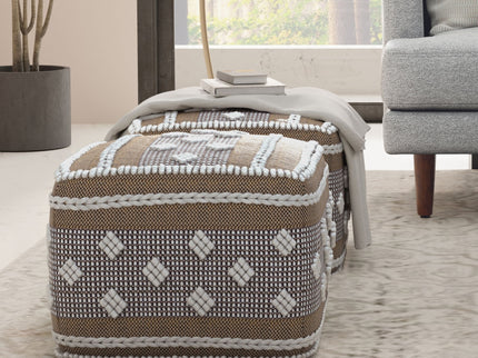 Mapleton - Outdoor / Indoor Pouf - Beige Gray / White