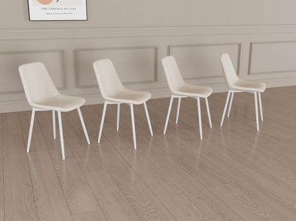 Modern Kitchen Dining Chairs (Set of 4) With Linen Padding And Sturdy Metal Legs - Beige
