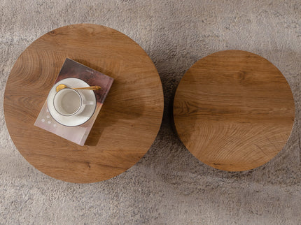 Round Nesting Coffee Table For Small Living Room (Set of 2) - Brown / Wood