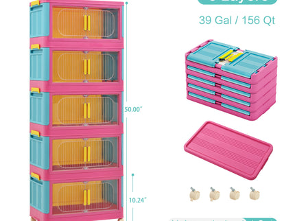 Folding Storage Cabinet With Magnetic Doors And Wheels