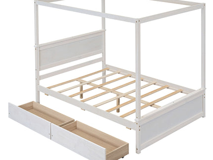 Canopy Platform Bed With Drawers, Support Slats, No Box Spring Needed