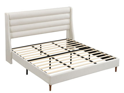 Modern Upholstered Platform Bed With Wave Shaped Headboard