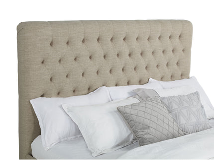 Upholstered California King Bed With Tufted Headboard And Birch Legs - Oatmeal