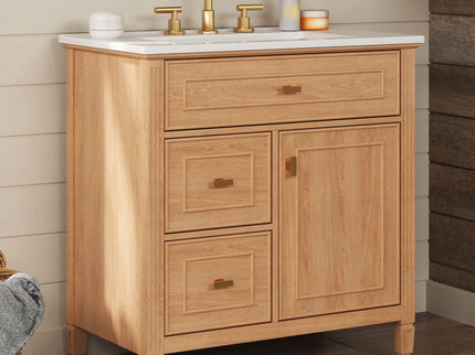 Bathroom Vanity With Sink, Flip Drawer & Adjustable Shelf - Natural