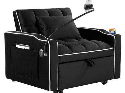 Convertible Sleeper Chair Sofa Bed Adjustable Pull Out Sleeper Chair Bed Multi-Pockets Folding Sofa Bed For Living Room Bedroom Small Space, 3 In 1 Sofa Bed