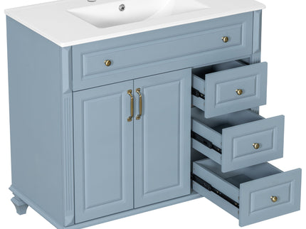 Modern Bathroom Vanity With Sink, 3 Drawers & 2 Doors