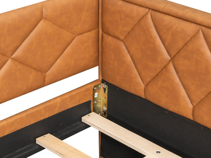 Upholstered Full Long Daybed With Trundle And LED Armrests - Brown