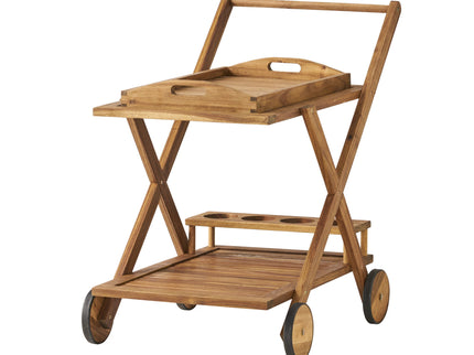 Riviera Bar Cart Stained Mobile With Wheels For Entertaining - Natural Stained