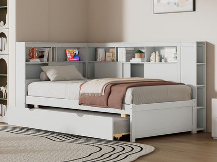 Daybed With Storage Shelves, USB Charging, And Trundle Bed