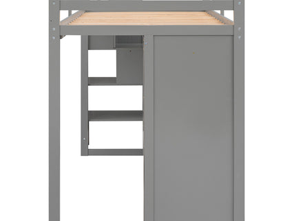 Loft Bed With 3 Shelves, 2 Wardrobes, 2 Drawers, Ladder Storage