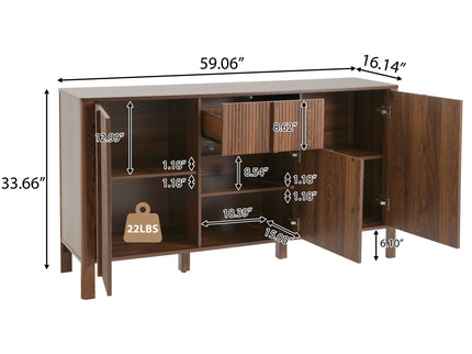 Colored Fluted Sideboard With 3 Doors And 1 Drawer