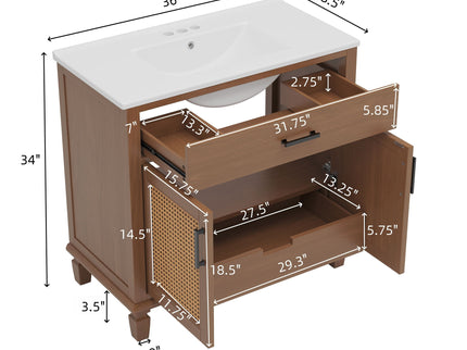 Bathroom Vanity With Ceramic Sink, Modern Free Standing Cabinet With Soft Close Drawers