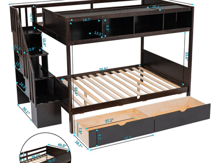 Bunk Bed With Shelfs, Storage Staircase And 2 Drawers