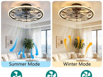 Caged Ceiling Fan With Remote Controlled LED Light - Matte Black