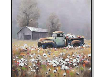 Old Truck Canvas Wall Art, Old Barn Pictures Wall Art - White / Vintage