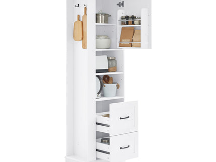 Freestanding Bathroom Storage Cabinet With Adjustable Shelves And Side Hooks Board, Rectangle Design