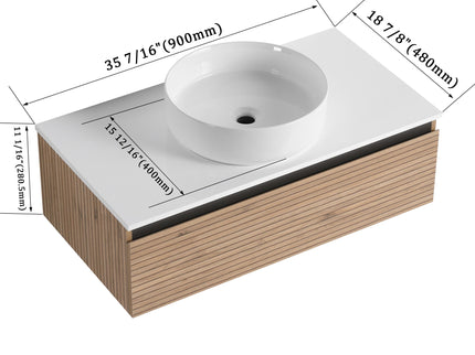 Wall Mounted Bathroom Vanity With Art Sink & 1 Soft Close Drawer