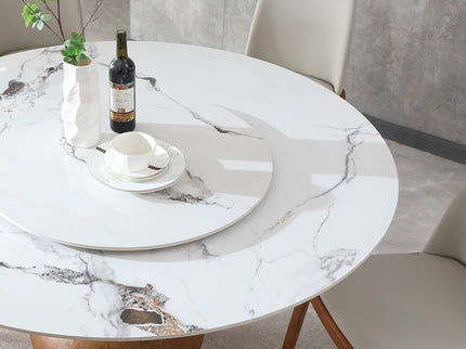 Dining Table, Round With Lazy Susan For Dining Room - Walnut / White