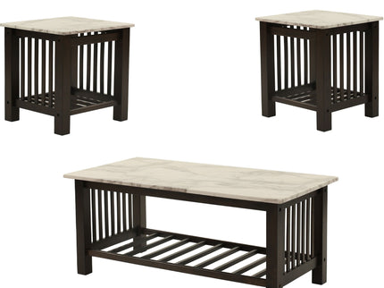 3 Piece Occasional Table Set, 1 Coffee Table And 2 End Tables, Open Storage Design - Walnut