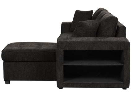 Modern L-Shape 3 Seat Reversible Sectional Couch, Pull Out Sleeper Sofa With Storage Chaise And 2 Stools For Living Room Furniture Set