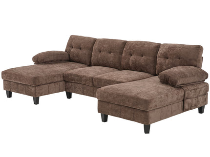 U-Shaped Sectional Sofa 103.5" Fabric Couch With Dual Chaise Lounges, Storage Pockets, Armrest Pillows