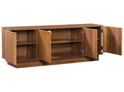 TV Stand, Fluted Media Console With Adjustable Shelves And Cable Holes