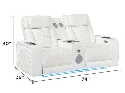 Electra - Power Reclining Loveseat With Power Headrests, Console, Speakers, Massage, LED Lighting And USB Control