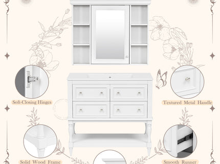Bathroom Vanity With Medicine Cabinet, Storage Cabinet With 4 Drawers, Adjustable Shelf Mirror