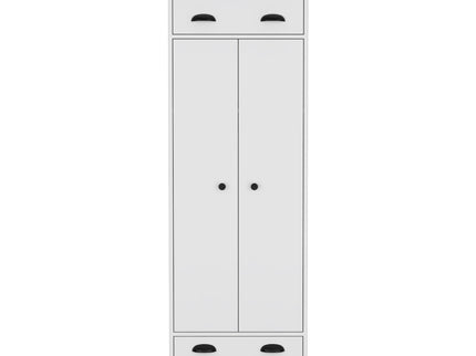 Dresser Closet With Upper Storage Covered With 1 Door, 2 Central Shelves, 1 Tube For Hanging Clothes Covered By 2 Doors, 1 Drawer At The Bottom - White