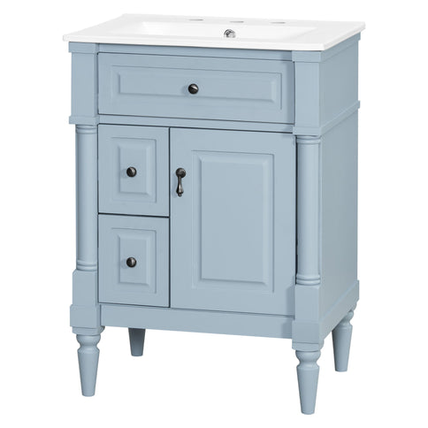 Freestanding Bathroom Vanity With Sink, Adjustable Shelf & Flip Drawer
