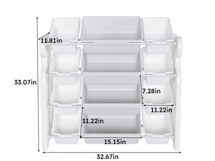 Multi Functional Kids Toy Storage Organizer Cabinet With Hdpe Shelf And 12 Bins - Gray White